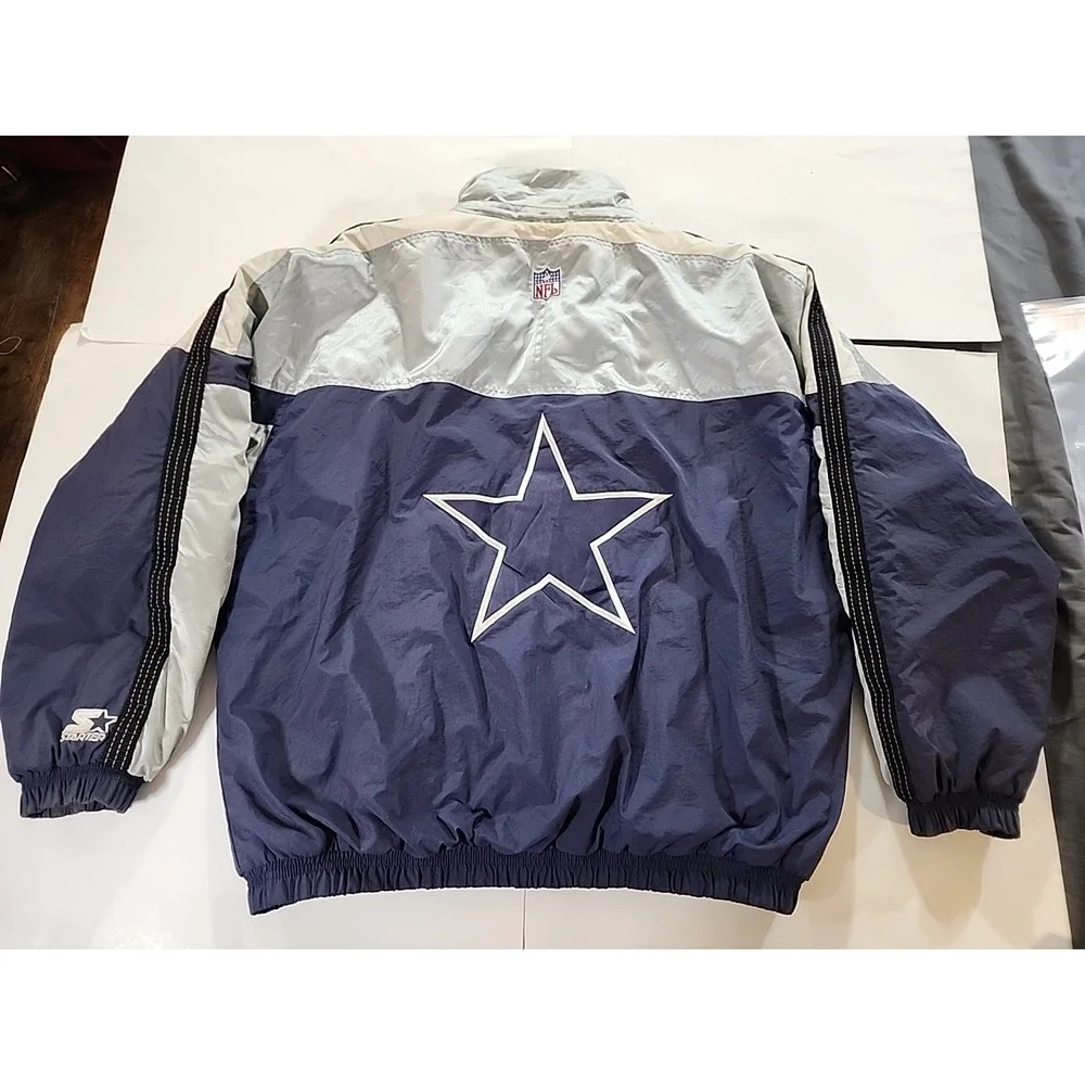 VTG Starter Pro Line Dallas Cowboys Jacket Puffy Mens LG Reflective Full Zip NFL